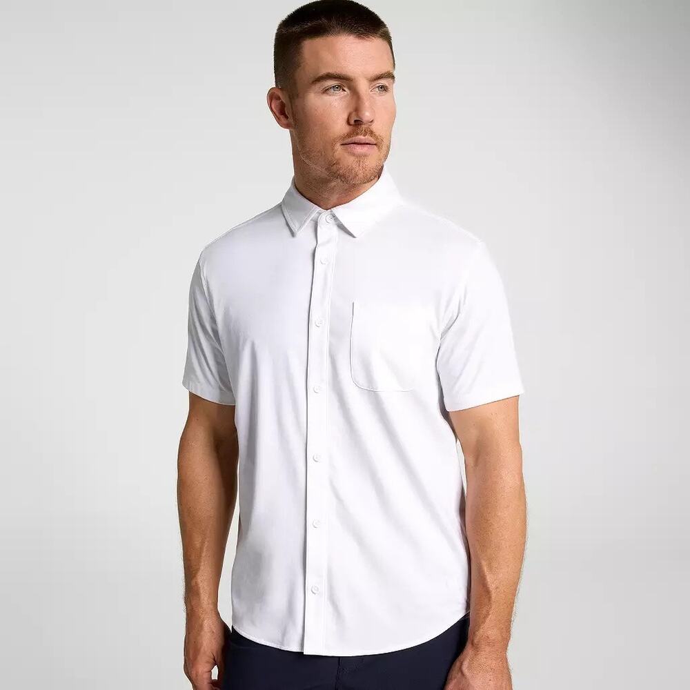 VRST Limitless Pique Shirt Short Sleeve Button Up Stretch Dressy Men Large